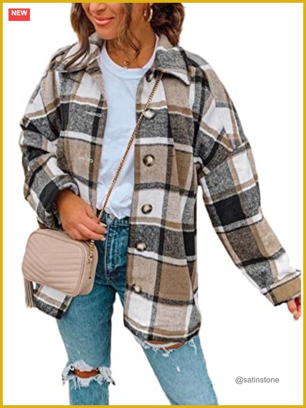 Women's Plaid Button Down Shacket Jacket Long Sleeve Flannel Shirt Blouse